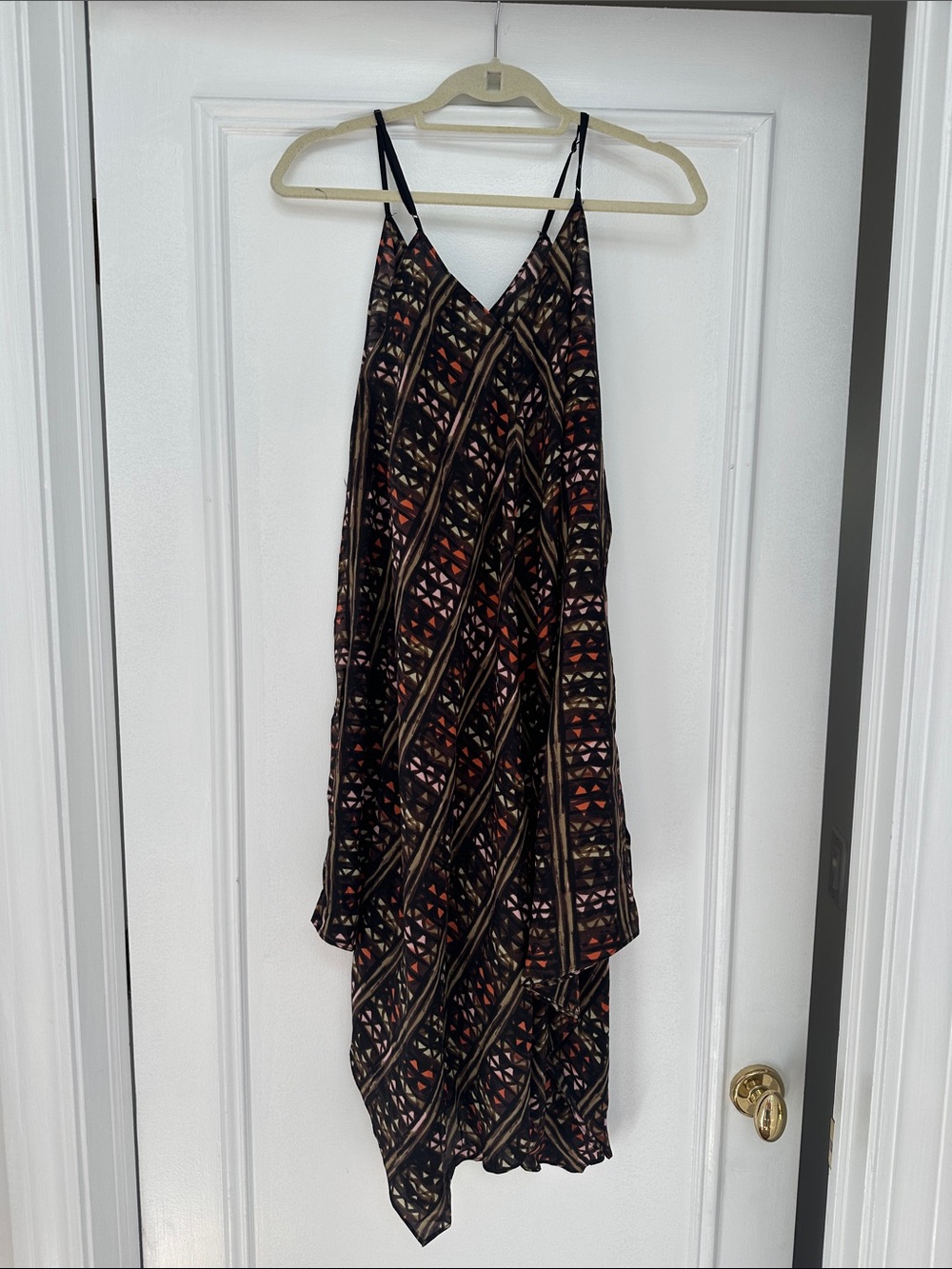 HD in Paris Black Slip Dress with Rust & Cream Geometric Print